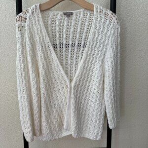 J. Jill Cotton Linen Open Knit Cardigan Size Large